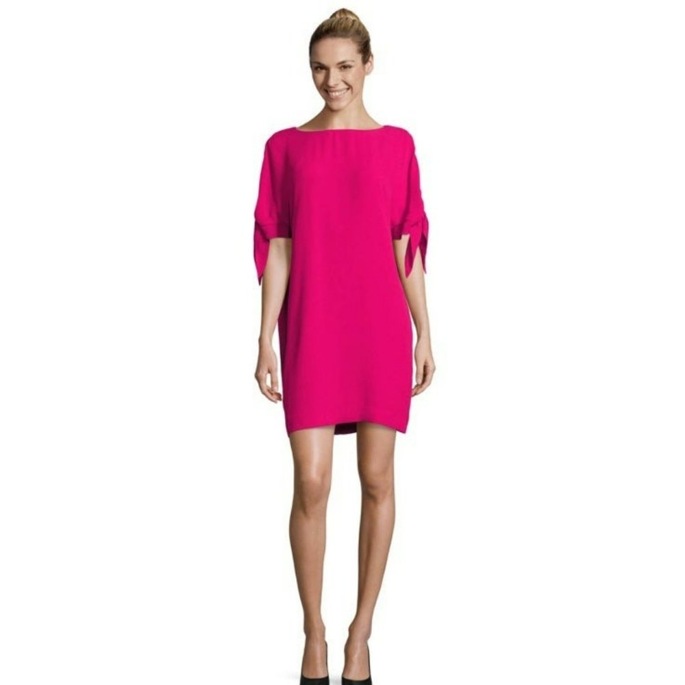 Vince Camuto Hot Pink Sheath Dress SZ 10 Tie Sleeves Workwear